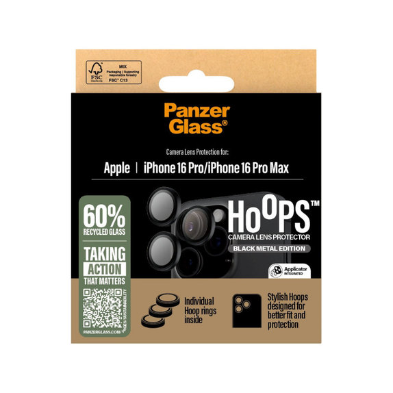Προστατευτικό καλύμματος φακού Hoops για iPhone 16 Pro Max/16 Pro, Μαύρο, PanzerGlass