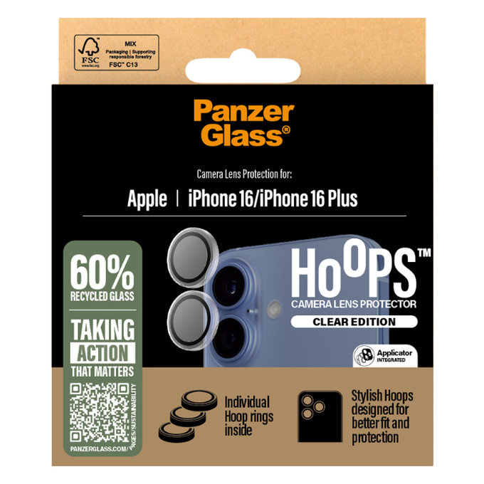 Θήκη Camera Lens Protector Hoops για iPhone 16 και 16 Plus | Transparent | PanzerGlass