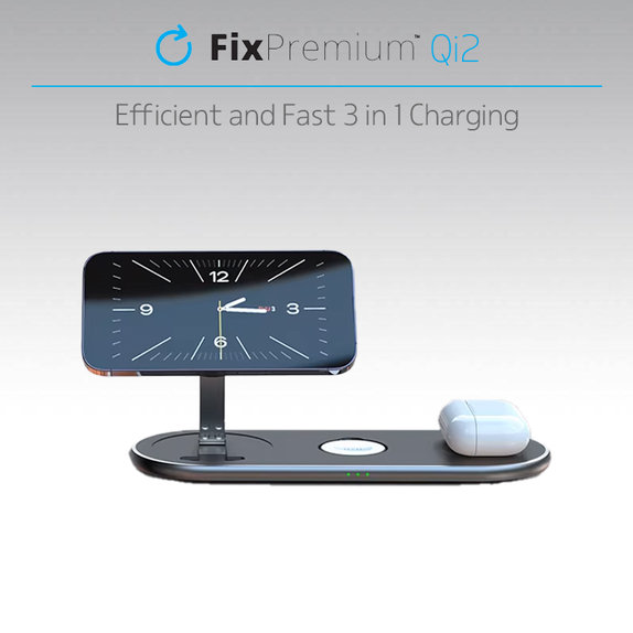 Βάση Φόρτισης με Qi2 για iPhone, Watch & AirPods | Μαύρο | Black | FixPremium