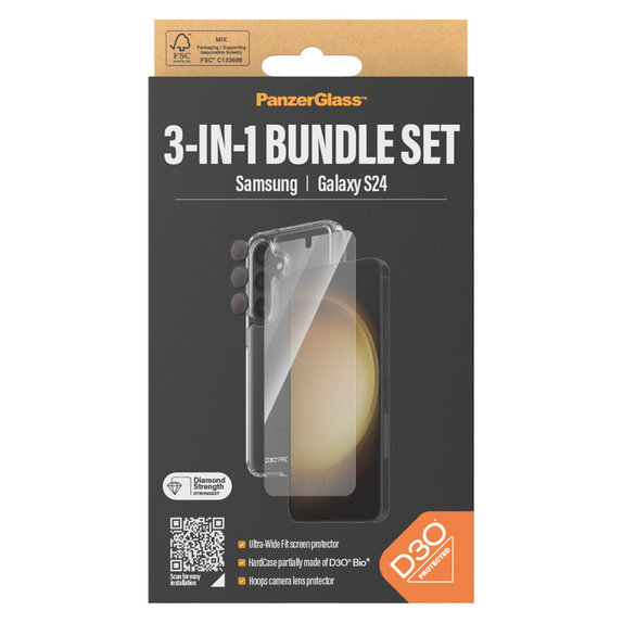 Bundle Hoops + Σκληρυμένο γυαλί UWF + Hard Case D3O για Samsung Galaxy S24, PanzerGlass