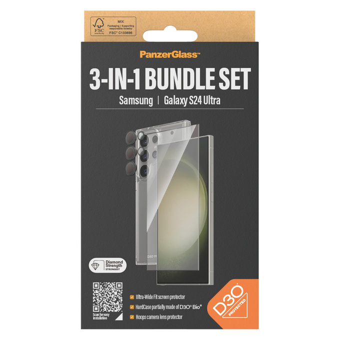 Bundle Hoops + Σκληρυμένο γυαλί UWF + Hard Case D3O για Samsung Galaxy S24 Ultra, PanzerGlass