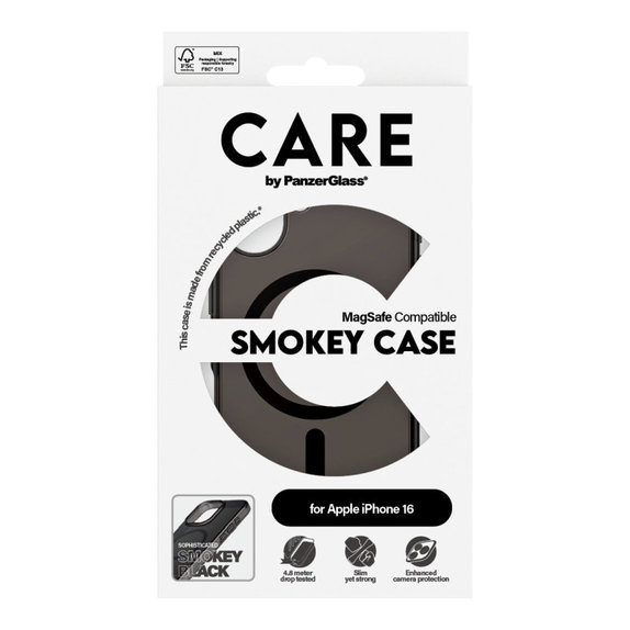 Θήκη Smokey με MagSafe για iPhone 16, Μαύρο, CARE