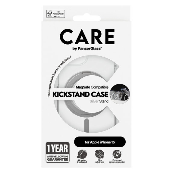 Θήκη Kickstand με MagSAFE by PanzerGlass για iPhone 15, Ασημί, PanzerGlass