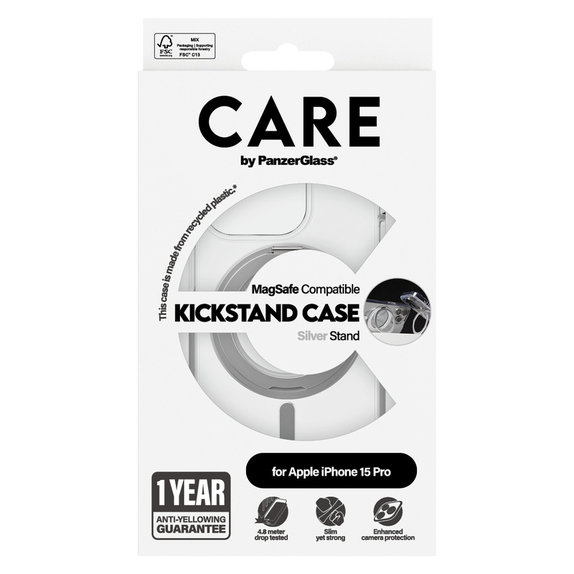 Θήκη Kickstand με MagSAFE by PanzerGlass για iPhone 15 Pro, Ασημί, PanzerGlass