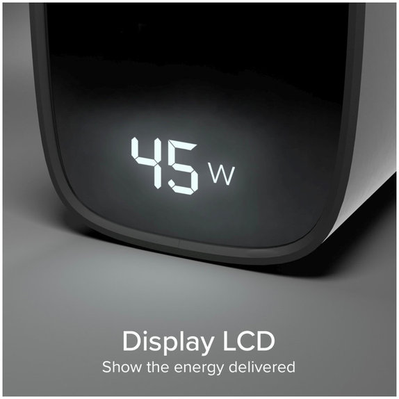 Ταξιδιωτικός αντάπτορας LCD USB-C, GaN, 45 W PD, μαύρο, SBS