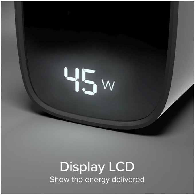 Ταξιδιωτικός αντάπτορας LCD USB-C, GaN, 45 W PD, μαύρο, SBS