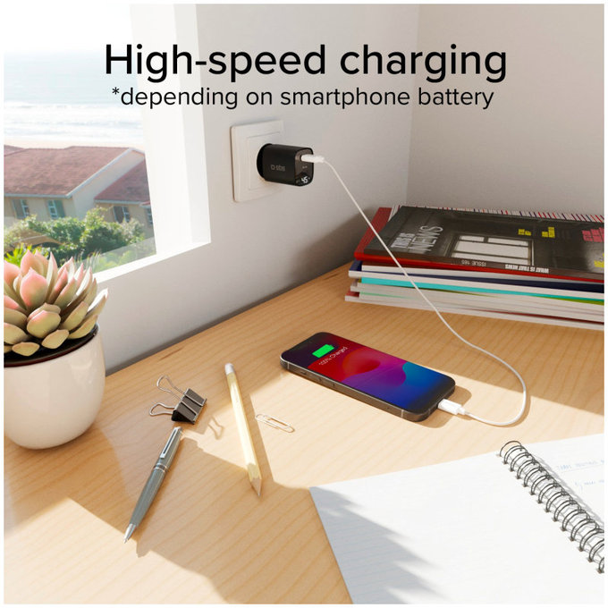 Ταξιδιωτικός αντάπτορας LCD USB-C, GaN, 45 W PD, μαύρο, SBS