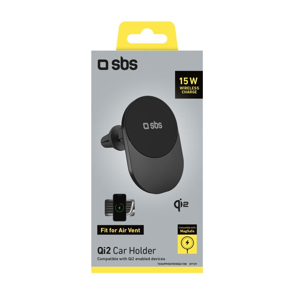 SBS - Βάση αυτοκινήτου με ασύρματη φόρτιση, Qi2, 15W, MagSafe, για γρίλια αέρα, μαύρο