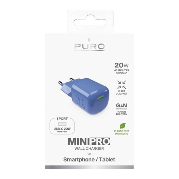 Αντάπτορας Φόρτισης MiniPro USB-C GaN 20W | Μπλε lagon | PURO