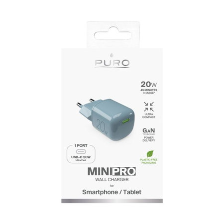 Αντάπτορας Φόρτισης MiniPro USB-C GaN 20W | Island Mist | PURO