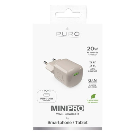 Αντάπτορας Φόρτισης MiniPro USB-C GaN 20W | Sandshell | PURO