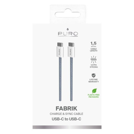 Καλώδιο USB-C / USB-C, 60W, Fabrik FABK4 (1.5m), Μπλε Λιμνοθάλασσα | Blue Lagon | PURO