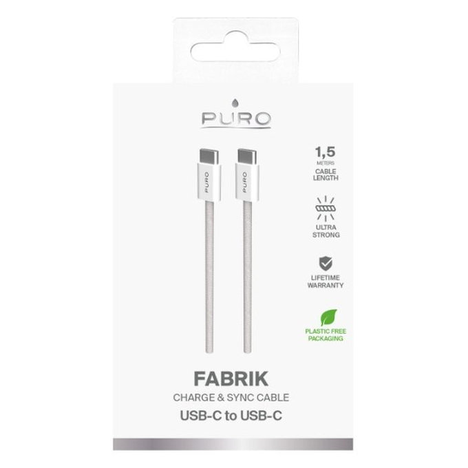 Καλώδιο USB-C / USB-C, 60W, Fabrik FABK4 (1.5m), Αμμώδης Κέλυφος | Sandshell | PURO