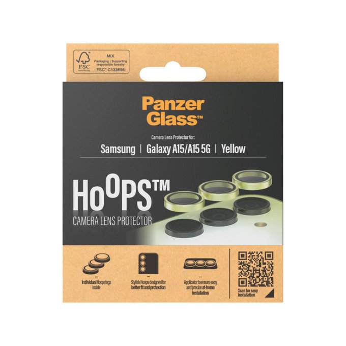 Προστατευτικό φακού κάμερας Hoops για Samsung A15/A15 5G, Κίτρινο, PanzerGlass