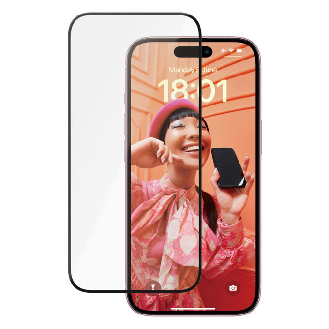 Προστατευτικό γυαλί UWF Ceramic με εφαρμογέα για iPhone 15, Μαύρο, PanzerGlass