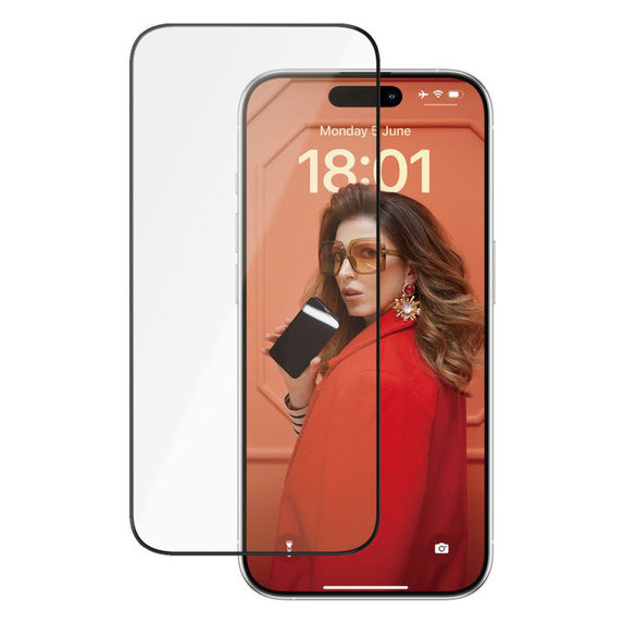 Προστατευτικό γυαλί UWF Ceramic με εφαρμογέα για iPhone 15 Pro, Μαύρο, PanzerGlass