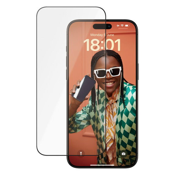Προστατευτικό γυαλί UWF Ceramic με εφαρμογέα για iPhone 15 Pro Max, Μαύρο, PanzerGlass