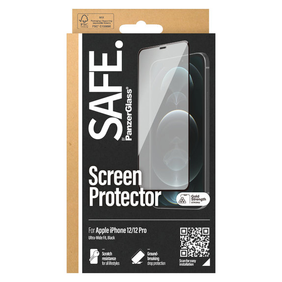 Σκληρυμένο γυαλί Case Friendly για iPhone 12 Pro/12, Μαύρο, SAFE by PanzerGlass