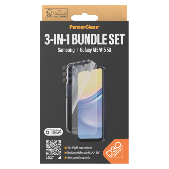 Bundle Hoops + Σκληρυμένο γυαλί UWF + Hard Case D3O για Samsung Galaxy A15/A15 5G, PanzerGlass