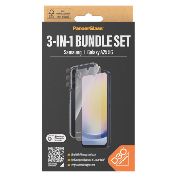 Bundle Hoops + Σκληρυμένο γυαλί UWF + Hard Case D3O για Samsung Galaxy A25 5G, Διάφανο, PanzerGlass