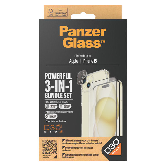 Bundle PicturePerfect + Σκληρυμένο γυαλί UWF + Hard Case D3O για iPhone 15, PanzerGlass