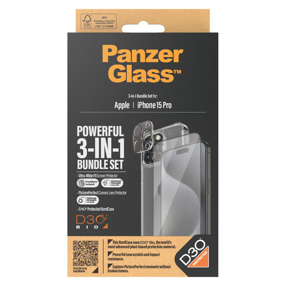 Bundle PicturePerfect + Σκληρυμένο γυαλί UWF + Hard Case D3O για iPhone 15 Pro, PanzerGlass
