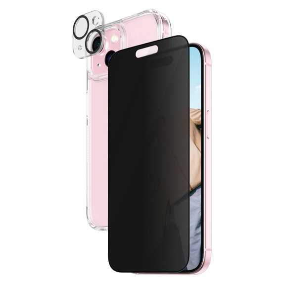 Bundle PicturePerfect + Σκληρυμένο γυαλί UWF Privacy + Hard Case D3O για iPhone 15, PanzerGlass