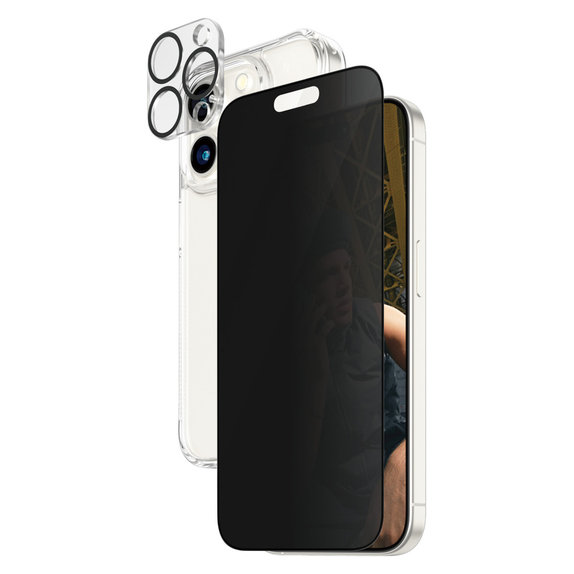 Bundle PicturePerfect + Σκληρυμένο γυαλί UWF Privacy + Hard Case D3O για iPhone 15 Pro, PanzerGlass