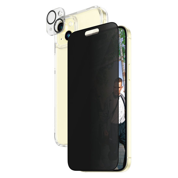 Bundle PicturePerfect + Σκληρυμένο γυαλί UWF Privacy + Hard Case D3O για iPhone 15 Plus, PanzerGlass