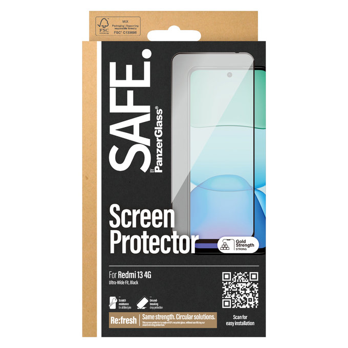 Σκληρυμένο γυαλί UWF για Xiaomi Redmi 13 4G, Čierne, SAFE by PanzerGlass