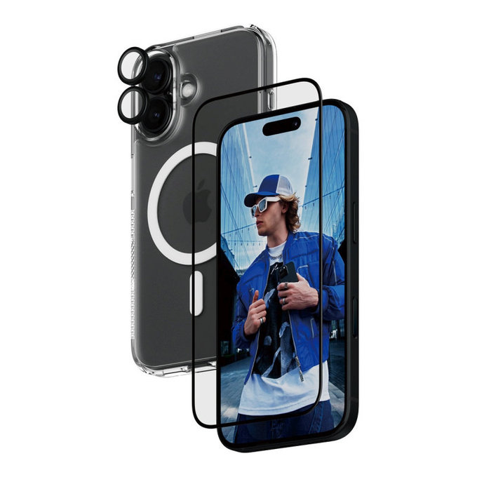 Bundle 3 σε 1 Hoops + Σκληρυμένο γυαλί UWF + Hard Case για iPhone 16, PanzerGlass