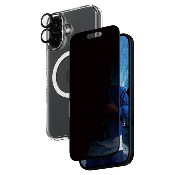 Bundle Hoops + Σκληρυμένο γυαλί UWF Privacy + Hard Case για iPhone 16, PanzerGlass