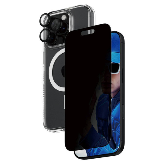 Bundle Hoops + Σκληρυμένο γυαλί UWF Privacy + Hard Case για iPhone 16 Pro, PanzerGlass