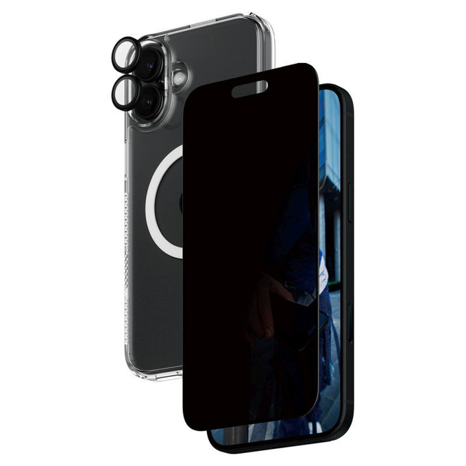 Bundle Hoops + Σκληρυμένο γυαλί UWF Privacy + Hard Case για iPhone 16 Plus, PanzerGlass