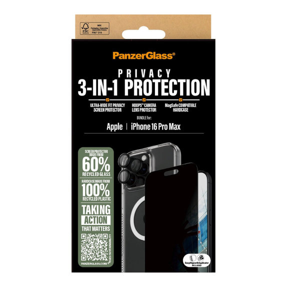 Bundle Hoops + Σκληρυμένο γυαλί UWF Privacy + Hard Case για iPhone 16 Pro Max, PanzerGlass