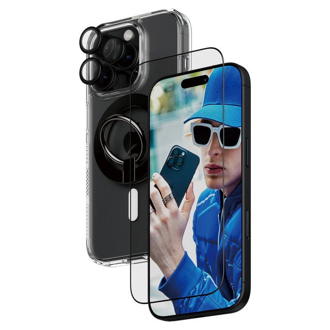 Bundle Hoops + Σκληρυμένο γυαλί UWF + Hard Case + Magnetic Ring Mount για iPhone 16 Pro, PanzerGlass