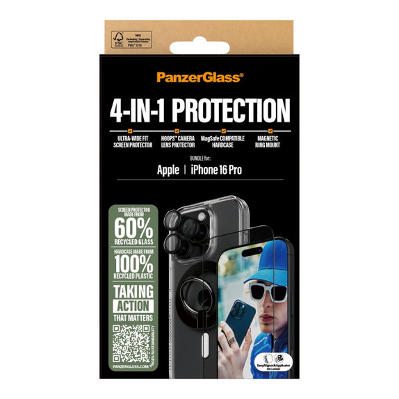 Bundle Hoops + Σκληρυμένο γυαλί UWF + Hard Case + Magnetic Ring Mount για iPhone 16 Pro, PanzerGlass