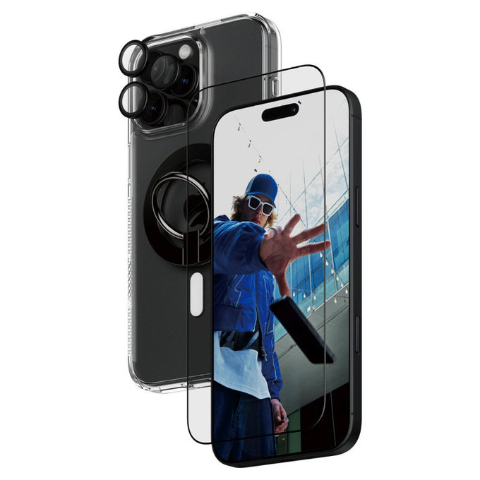 Bundle Hoops + Σκληρυμένο γυαλί UWF + Hard Case + Magnetic Ring Mount για iPhone 16 Pro Max, PanzerGlass