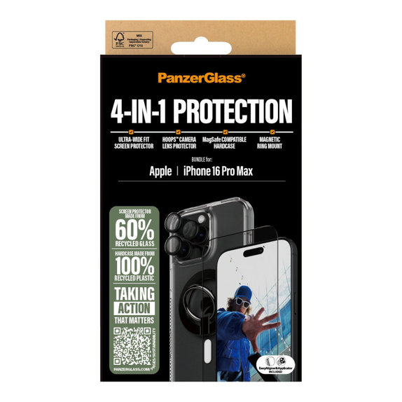 Bundle Hoops + Σκληρυμένο γυαλί UWF + Hard Case + Magnetic Ring Mount για iPhone 16 Pro Max, PanzerGlass