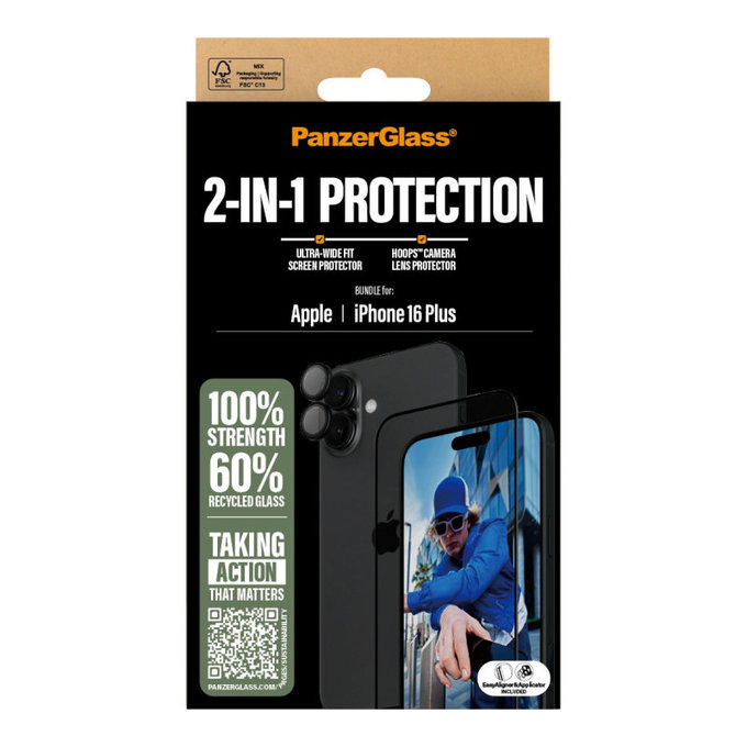 Bundle Hoops + προστατευτικό γυαλί UWF για iPhone 16 Plus, PanzerGlass