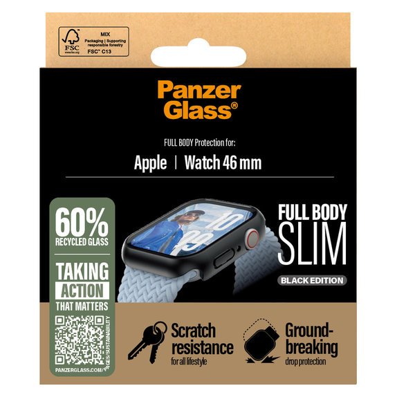 Σκληρυμένο γυαλί Full Body Slim για Apple Watch 11/10 46 mm, Μαύρο, PanzerGlass