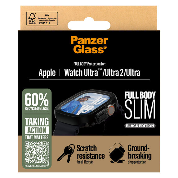 Σκληρυμένο γυαλί Full Body Slim για Apple Watch Ultra 2024/Ultra 2/Ultra, Μαύρο, PanzerGlass