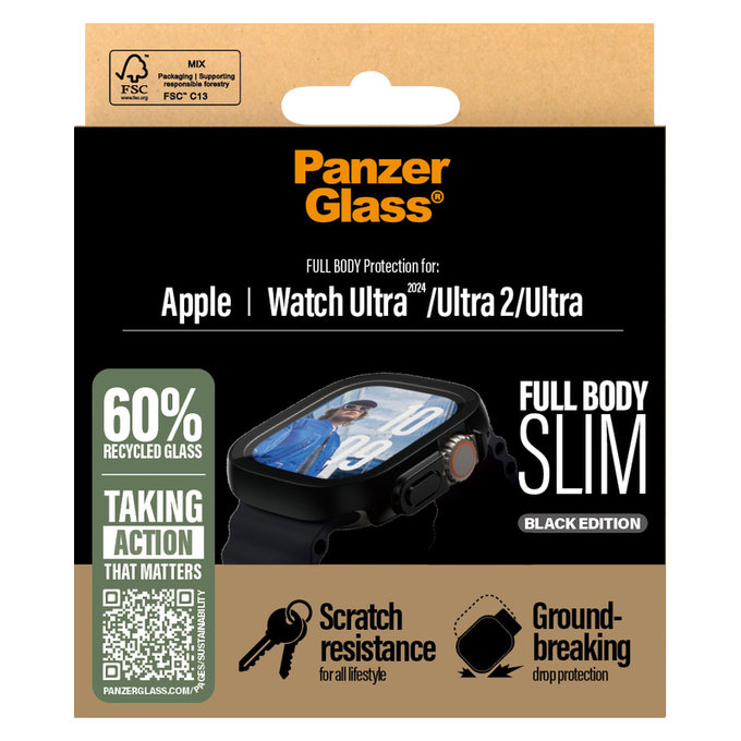 Σκληρυμένο γυαλί Full Body Slim για Apple Watch Ultra 2024/Ultra 2/Ultra, Μαύρο, PanzerGlass
