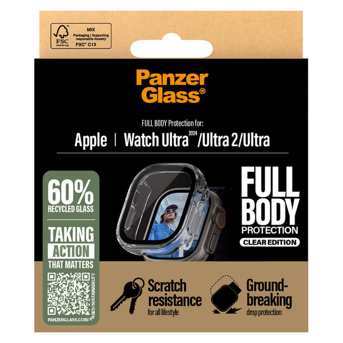 Σκληρυμένο γυαλί Full Body για Apple Watch Ultra 2024/Ultra 2/Ultra, Διάφανο, PanzerGlass