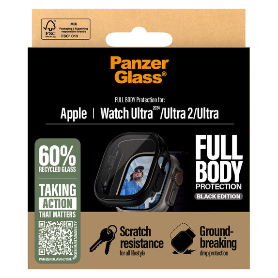 Σκληρυμένο γυαλί Full Body για Apple Watch Ultra 2024/Ultra 2/Ultra, Μαύρο, PanzerGlass