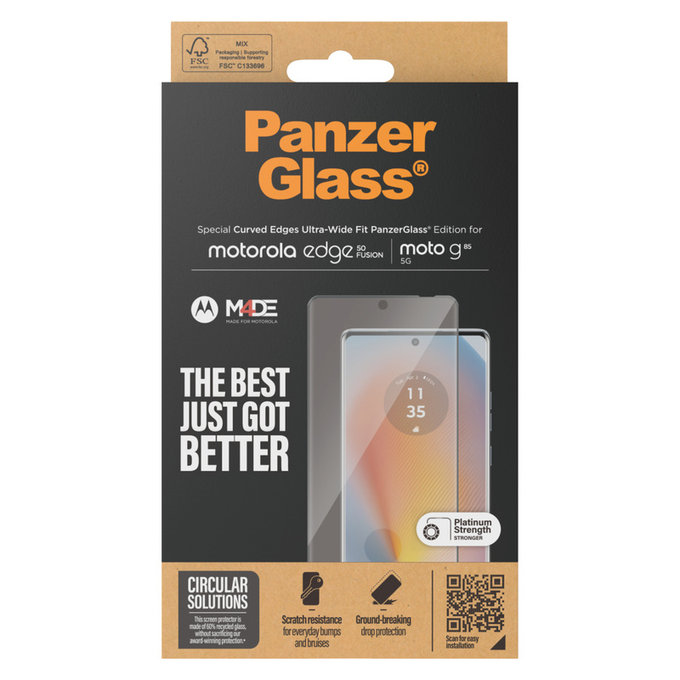 Σκληρυμένο γυαλί UWF για Motorola Moto G85 5G/Edge 50 Fusion, Μαύρο, PanzerGlass