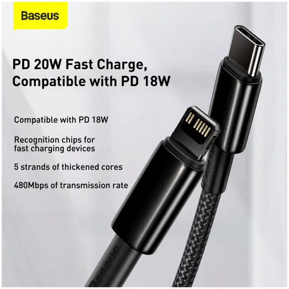 Καλώδιο Lightning / USB-C (1.5m), Μαύρο | Black | Baseus