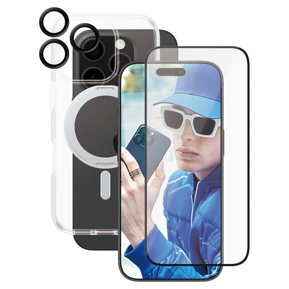 Bundle Hoops Ceramic + Σκληρυμένο γυαλί UWF Ceramic + Θήκη Kickstand για iPhone 16 Pro, CARE