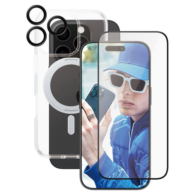 Bundle Hoops Ceramic + Σκληρυμένο γυαλί UWF Ceramic + Θήκη Kickstand για iPhone 16 Pro, CARE