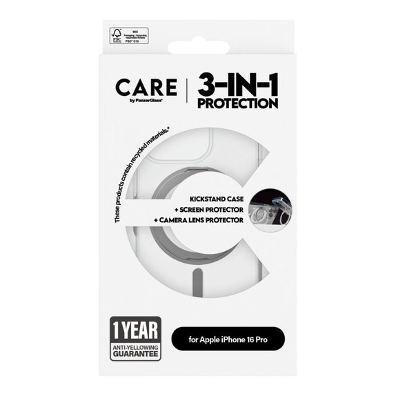 Bundle Hoops Ceramic + Σκληρυμένο γυαλί UWF Ceramic + Θήκη Kickstand για iPhone 16 Pro, CARE